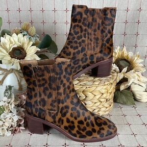 Madewell “The Autumn” High Chelsea Boot Leopard Dyed Calf Hair Ankle Bootie 8